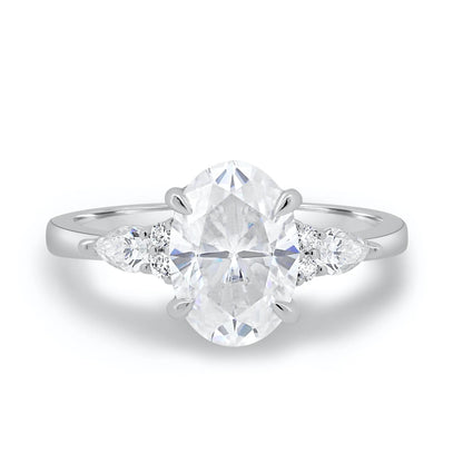 2.0CT Oval Cut Moissanite or Lab Grown Diamond Engagement Ring with Pear & Round Side Stones | 14K Gold Wedding Ring