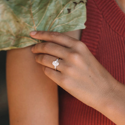 2.0CT Oval Cut Moissanite or Lab Grown Diamond Engagement Ring with Pear & Round Side Stones | 14K Gold Wedding Ring