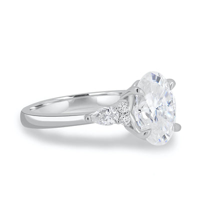 2.0CT Oval Cut Moissanite or Lab Grown Diamond Engagement Ring with Pear & Round Side Stones | 14K Gold Wedding Ring