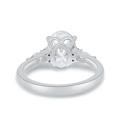 2.0CT Oval Cut Moissanite or Lab Grown Diamond Engagement Ring with Pear & Round Side Stones | 14K Gold Wedding Ring