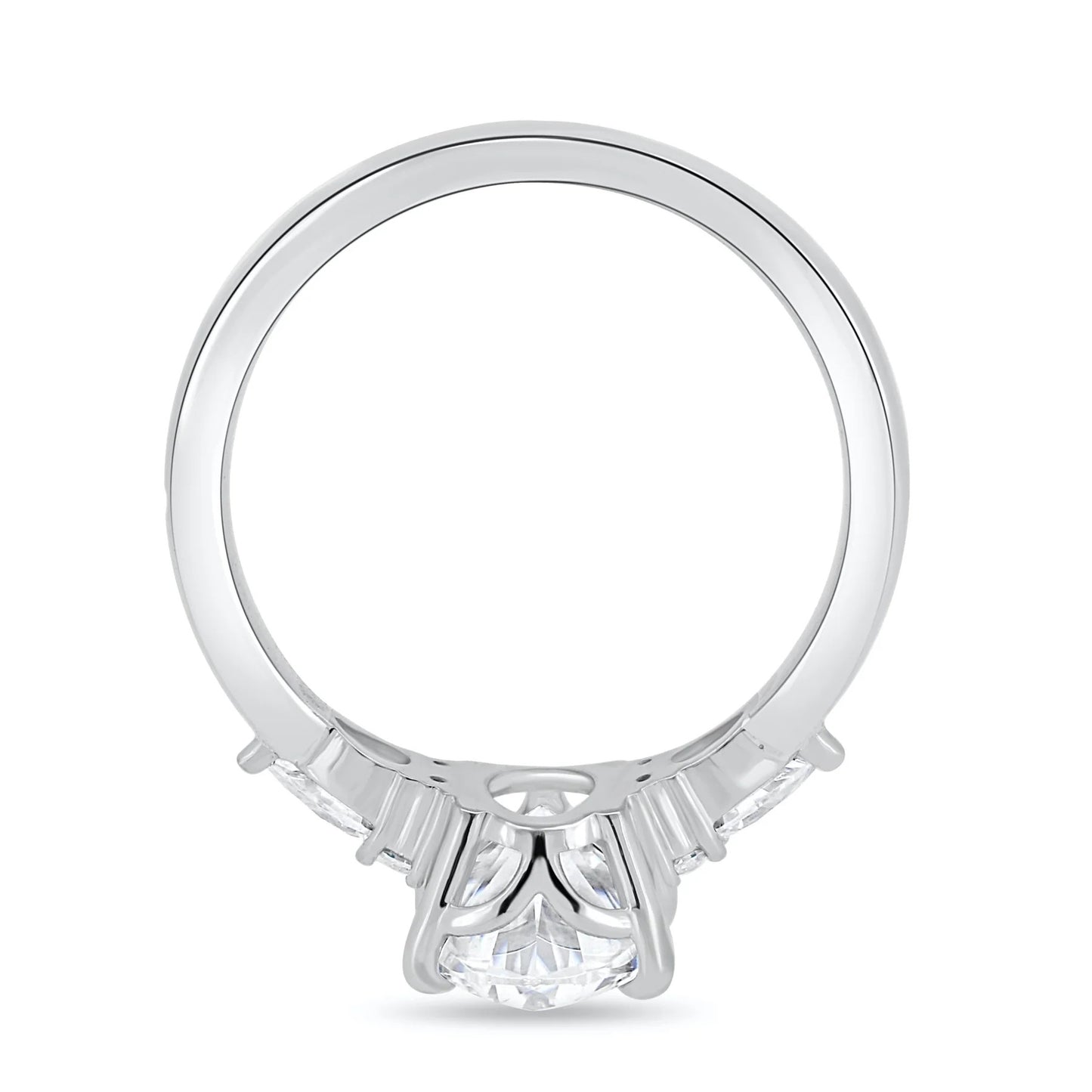 2.0CT Oval Cut Moissanite or Lab Grown Diamond Engagement Ring with Pear & Round Side Stones | 14K Gold Wedding Ring