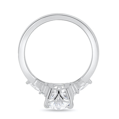 2.0CT Oval Cut Moissanite or Lab Grown Diamond Engagement Ring with Pear & Round Side Stones | 14K Gold Wedding Ring