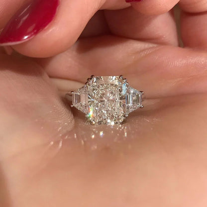 3.0CT Radiant Cut Moissanite or Lab Grown Diamond Engagement Ring with Tapered Baguette Side Stones | Platinum & Gold Wedding Ring