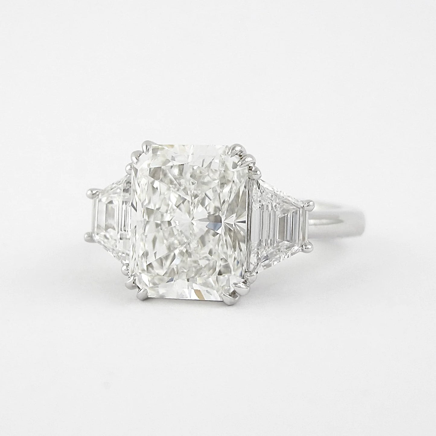 3.0CT Radiant Cut Moissanite or Lab Grown Diamond Engagement Ring with Tapered Baguette Side Stones | Platinum & Gold Wedding Ring