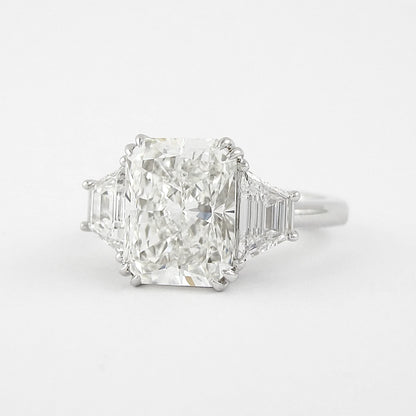 3.0CT Radiant Cut Moissanite or Lab Grown Diamond Engagement Ring with Tapered Baguette Side Stones | Platinum & Gold Wedding Ring