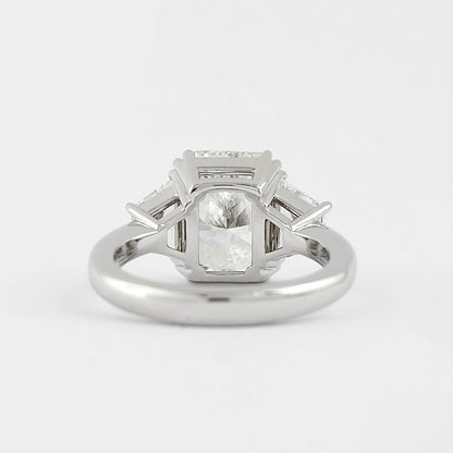 3.0CT Radiant Cut Moissanite or Lab Grown Diamond Engagement Ring with Tapered Baguette Side Stones | Platinum & Gold Wedding Ring