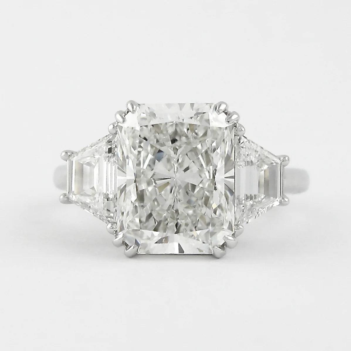3.0CT Radiant Cut Moissanite or Lab Grown Diamond Engagement Ring with Tapered Baguette Side Stones | Platinum & Gold Wedding Ring