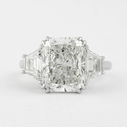 3.0CT Radiant Cut Moissanite or Lab Grown Diamond Engagement Ring with Tapered Baguette Side Stones | Platinum & Gold Wedding Ring