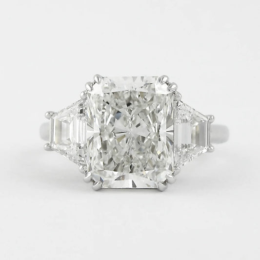 3.0CT Radiant Cut Moissanite or Lab Grown Diamond Engagement Ring with Tapered Baguette Side Stones | Platinum & Gold Wedding Ring