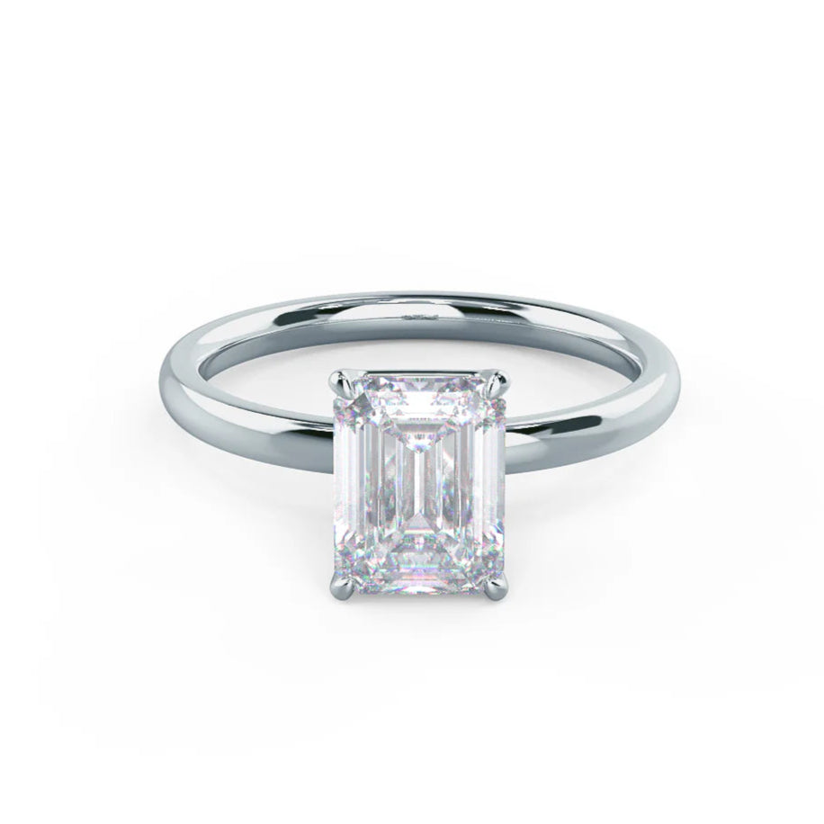 2.0CT Emerald Cut Moissanite or Lab Grown Diamond Solitaire Engagement Ring | Classic 14K White Gold Wedding Ring