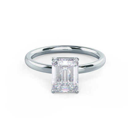 2.0CT Emerald Cut Moissanite or Lab Grown Diamond Solitaire Engagement Ring | Classic 14K White Gold Wedding Ring