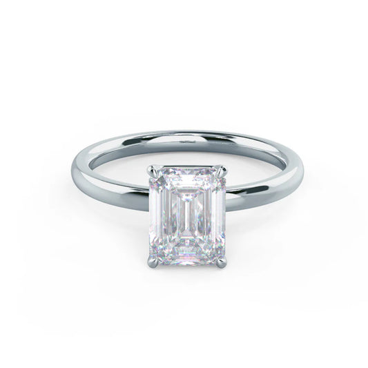 2.0CT Emerald Cut Moissanite or Lab Grown Diamond Solitaire Engagement Ring | Classic 14K White Gold Wedding Ring