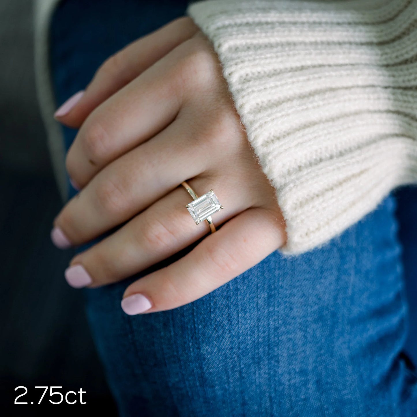 2.0CT Emerald Cut Moissanite or Lab Grown Diamond Solitaire Engagement Ring | Classic 14K White Gold Wedding Ring