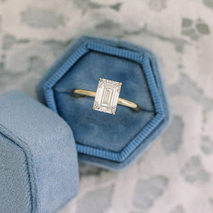2.0CT Emerald Cut Moissanite or Lab Grown Diamond Solitaire Engagement Ring | Classic 14K White Gold Wedding Ring