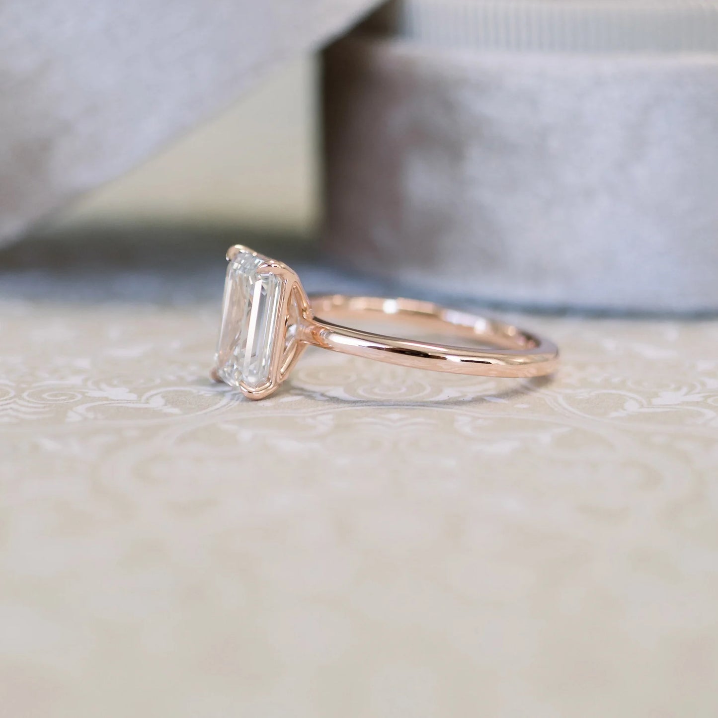 2.0CT Emerald Cut Moissanite or Lab Grown Diamond Solitaire Engagement Ring | Classic 14K White Gold Wedding Ring