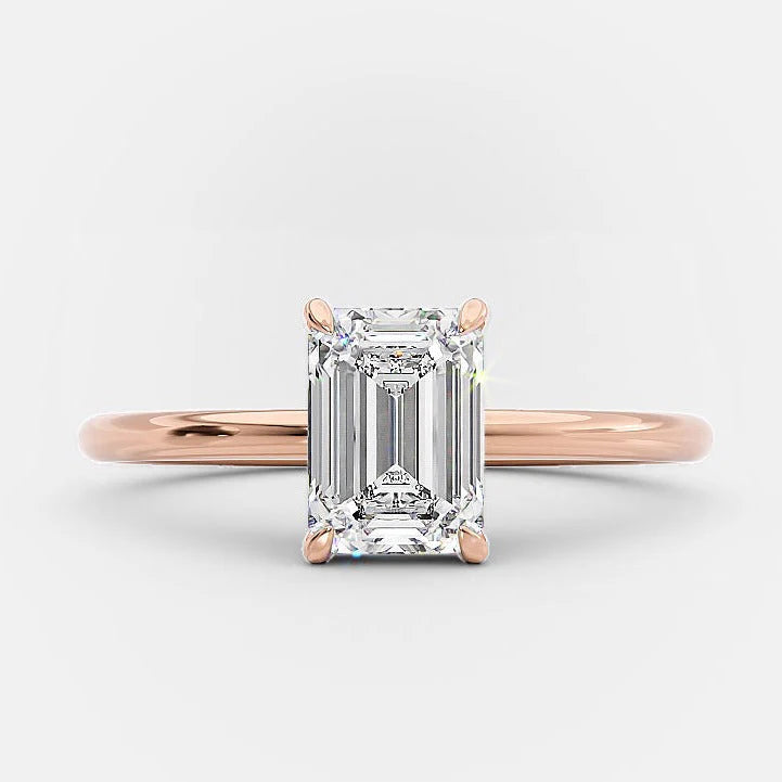 1.0CT Emerald Cut Moissanite or Lab Grown Diamond Solitaire Engagement Ring | Classic 14K Gold Wedding Ring