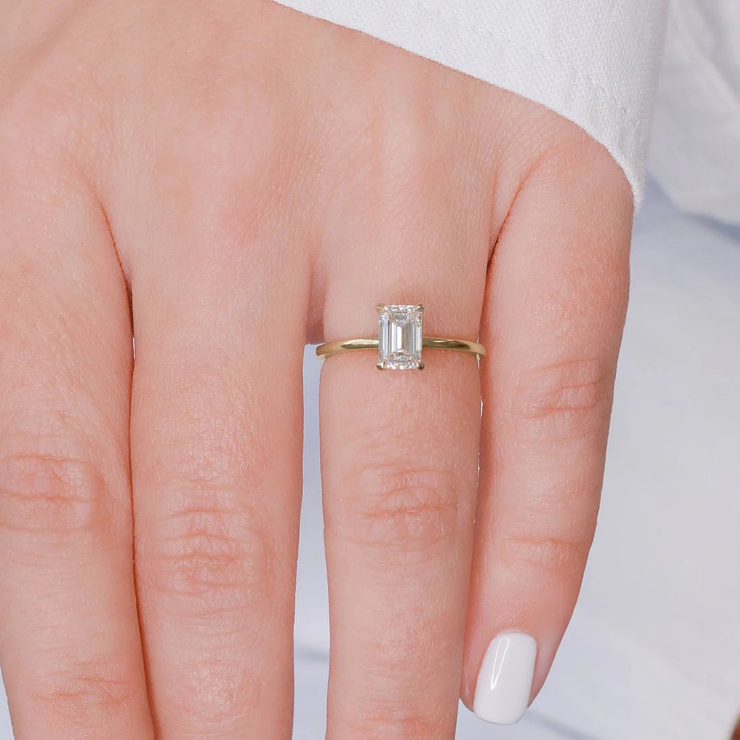 1.0CT Emerald Cut Moissanite or Lab Grown Diamond Solitaire Engagement Ring | Classic 14K Gold Wedding Ring