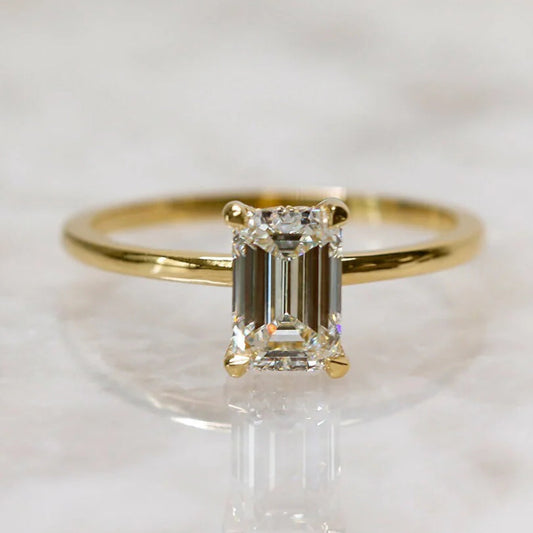 1.0CT Emerald Cut Moissanite or Lab Grown Diamond Solitaire Engagement Ring | Classic 14K Gold Wedding Ring