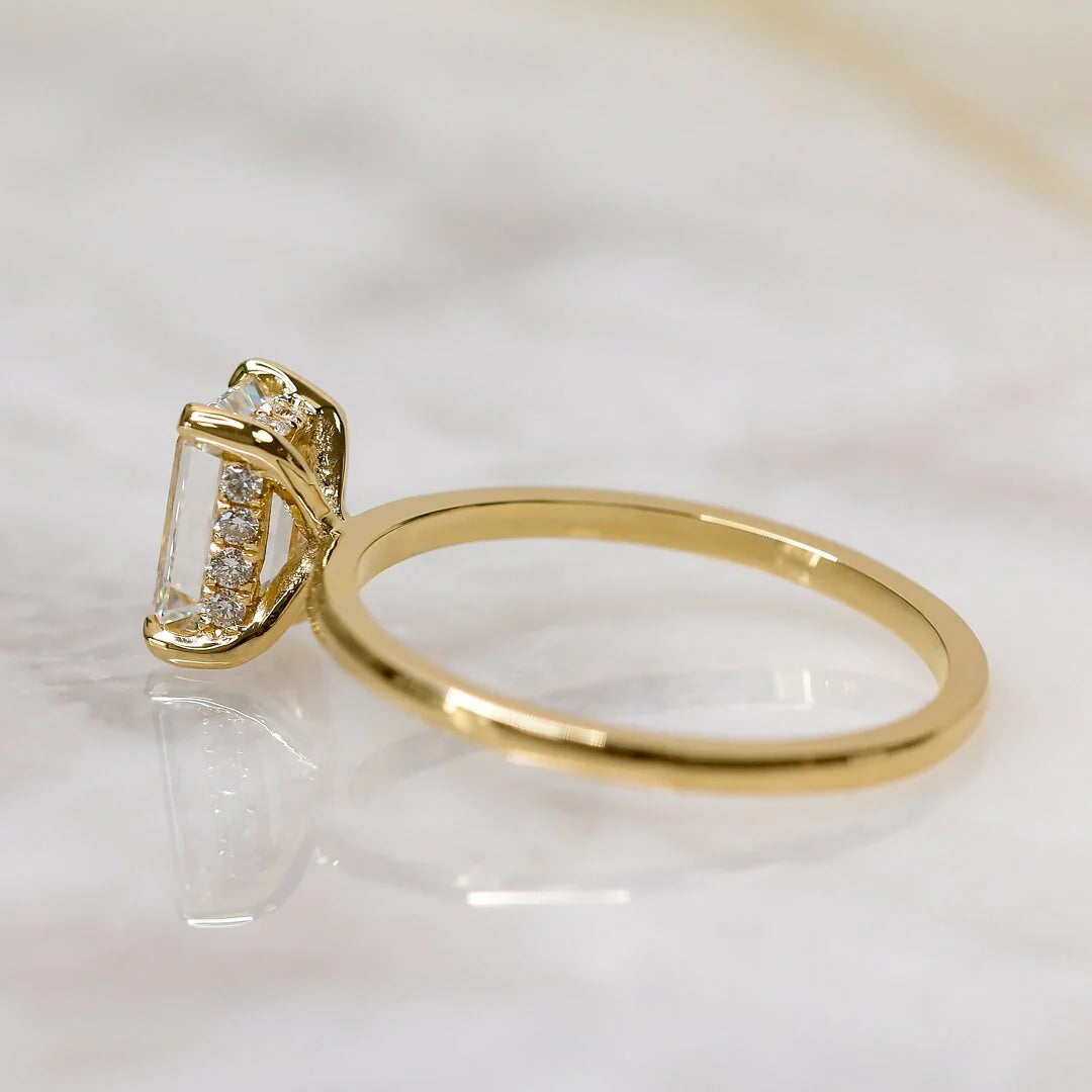 1.0CT Emerald Cut Moissanite or Lab Grown Diamond Solitaire Engagement Ring | Classic 14K Gold Wedding Ring