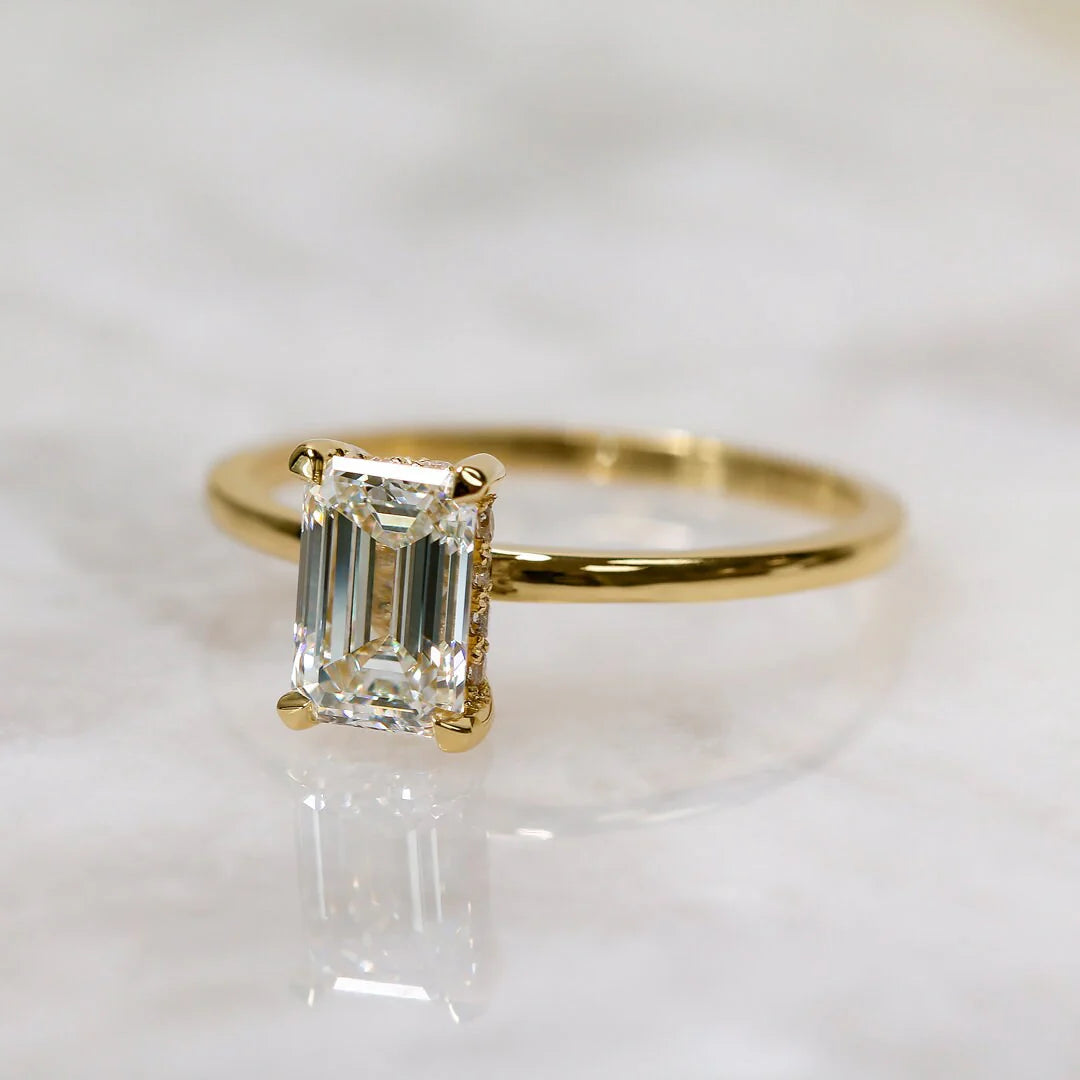 1.0CT Emerald Cut Moissanite or Lab Grown Diamond Solitaire Engagement Ring | Classic 14K Gold Wedding Ring