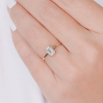 1.0CT Emerald Cut Moissanite or Lab Grown Diamond Solitaire Engagement Ring | Classic 14K Gold Wedding Ring