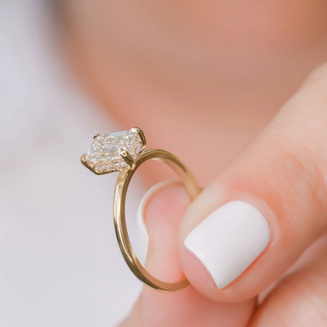 1.0CT Emerald Cut Moissanite or Lab Grown Diamond Solitaire Engagement Ring | Classic 14K Gold Wedding Ring