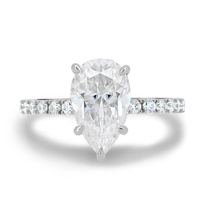 4.0CT Pear Cut Hidden Halo Moissanite Engagement Ring | Elegant 14K Gold Teardrop Bridal Ring