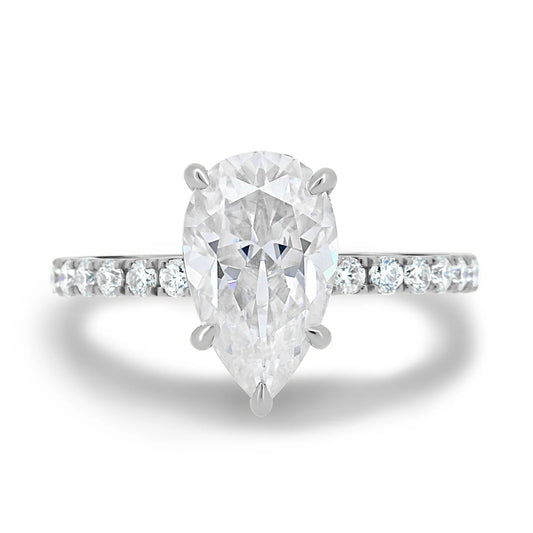 4.0CT Pear Cut Hidden Halo Moissanite Engagement Ring | Elegant 14K Gold Teardrop Bridal Ring