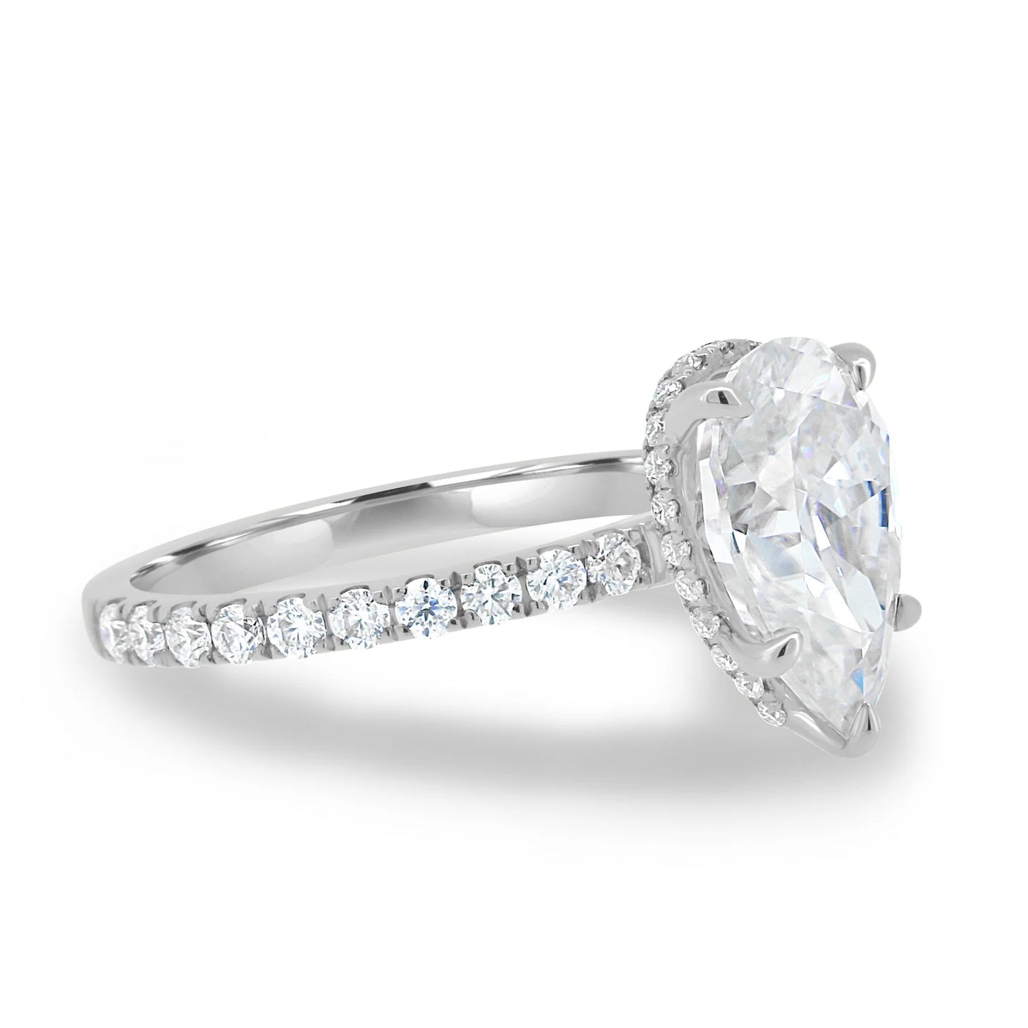 4.0CT Pear Cut Hidden Halo Moissanite Engagement Ring | Elegant 14K Gold Teardrop Bridal Ring