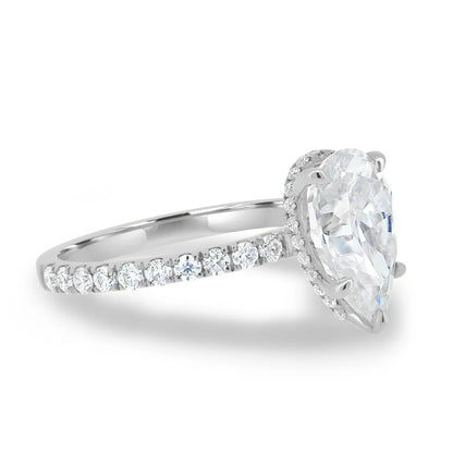 4.0CT Pear Cut Hidden Halo Moissanite Engagement Ring | Elegant 14K Gold Teardrop Bridal Ring