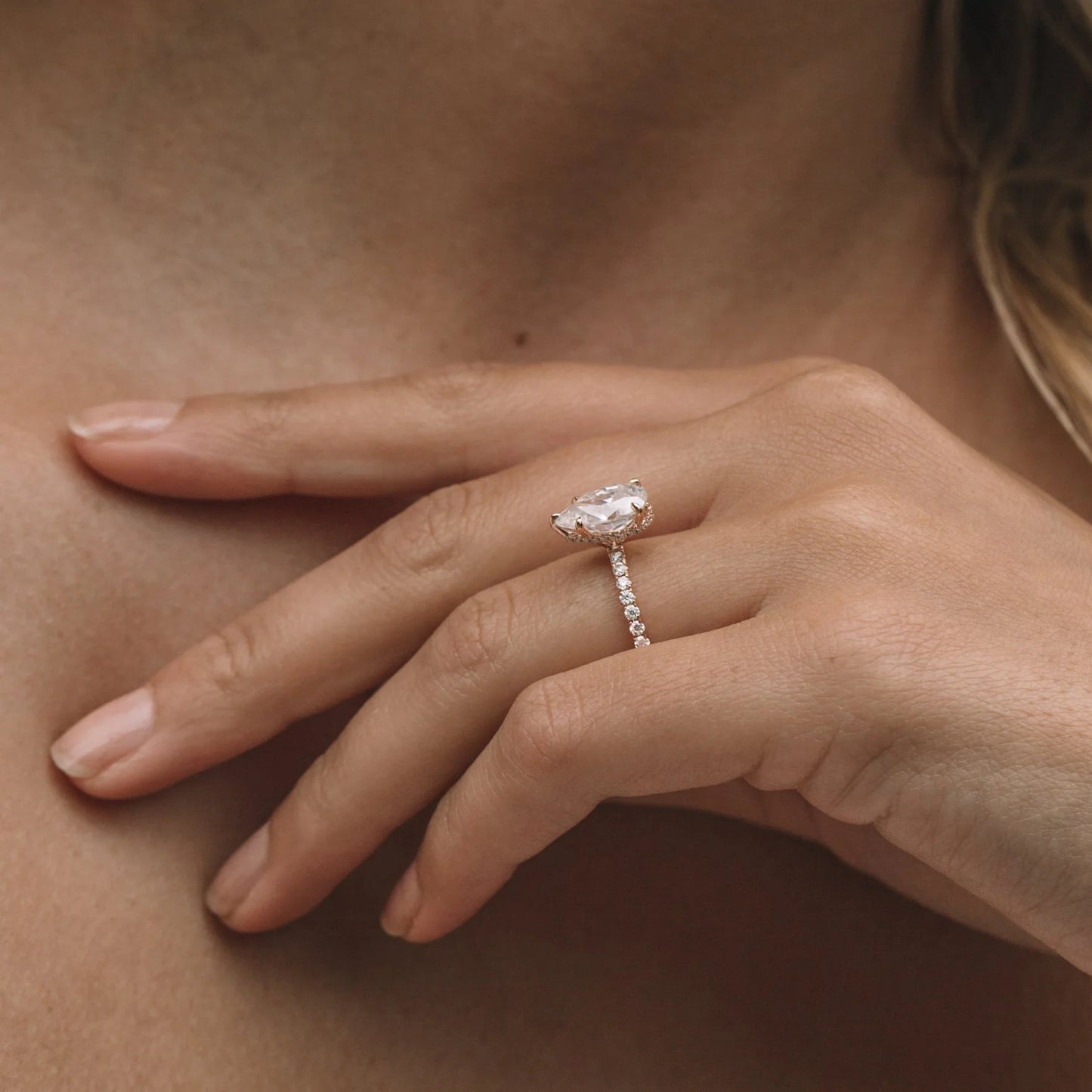 4.0CT Pear Cut Hidden Halo Moissanite Engagement Ring | Elegant 14K Gold Teardrop Bridal Ring