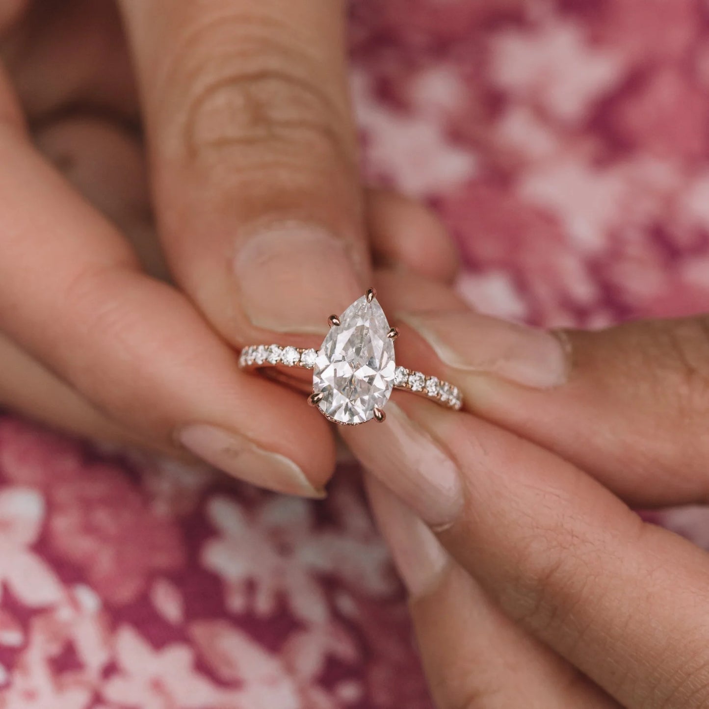 4.0CT Pear Cut Hidden Halo Moissanite Engagement Ring | Elegant 14K Gold Teardrop Bridal Ring