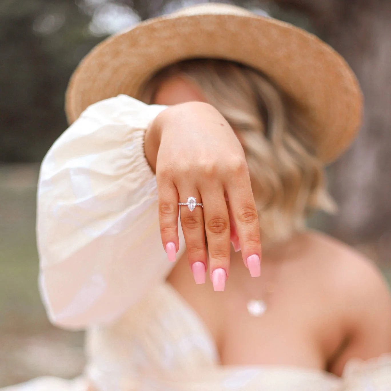 4.0CT Pear Cut Hidden Halo Moissanite Engagement Ring | Elegant 14K Gold Teardrop Bridal Ring