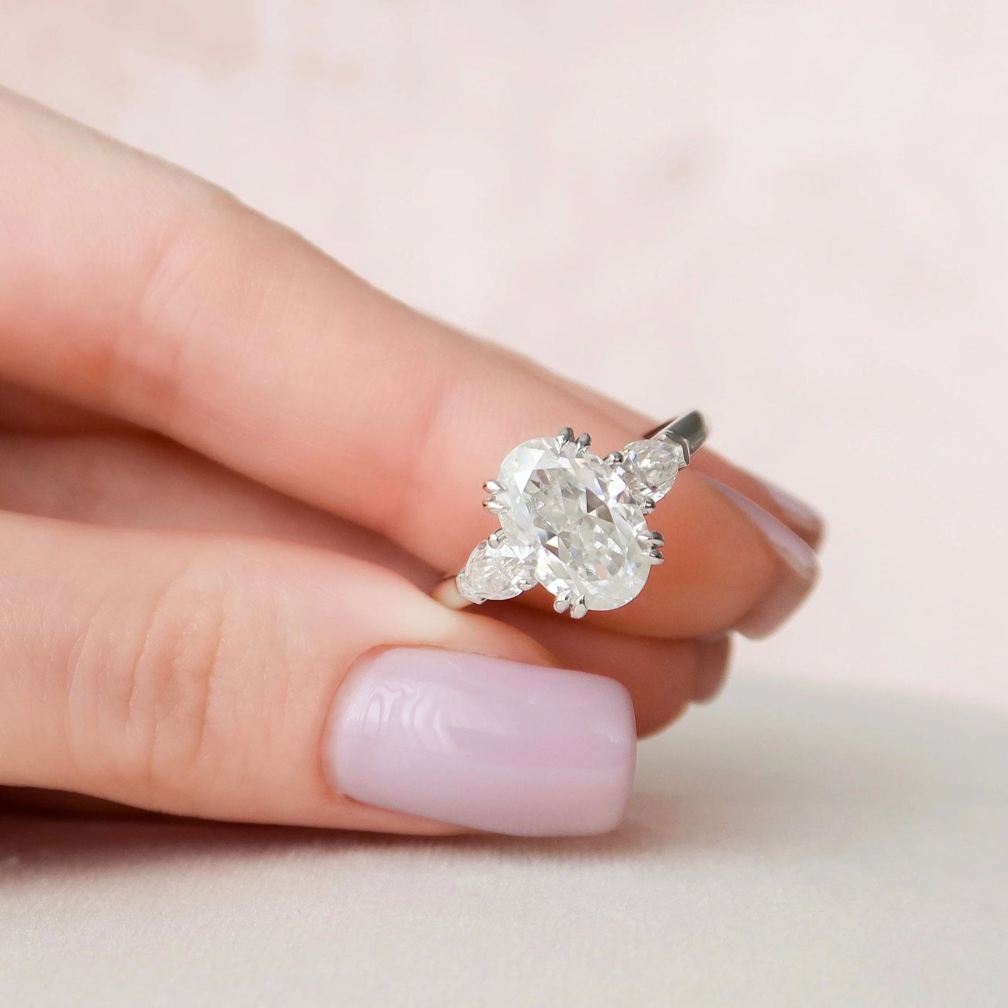 3.5CT Oval Cut Moissanite or Lab Grown Diamond Cathedral Three Stone Engagement Ring | 14K Gold Wedding & Anniversary Ring