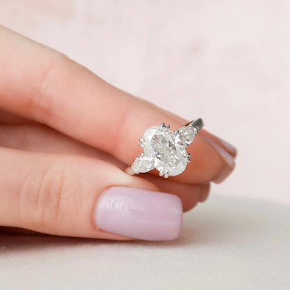 3.5CT Oval Cut Moissanite or Lab Grown Diamond Cathedral Three Stone Engagement Ring | 14K Gold Wedding & Anniversary Ring