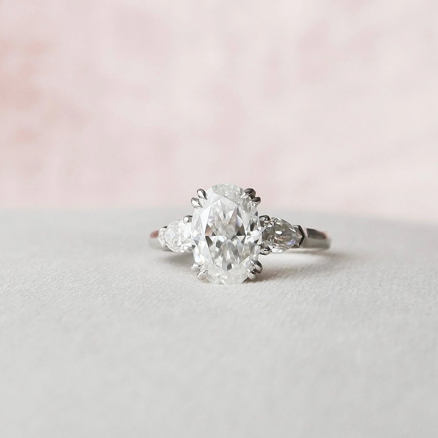 3.5CT Oval Cut Moissanite or Lab Grown Diamond Cathedral Three Stone Engagement Ring | 14K Gold Wedding & Anniversary Ring