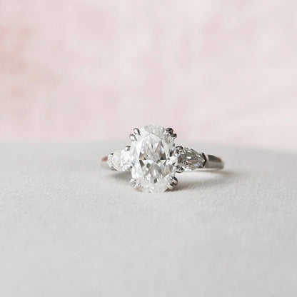 3.5CT Oval Cut Moissanite or Lab Grown Diamond Cathedral Three Stone Engagement Ring | 14K Gold Wedding & Anniversary Ring
