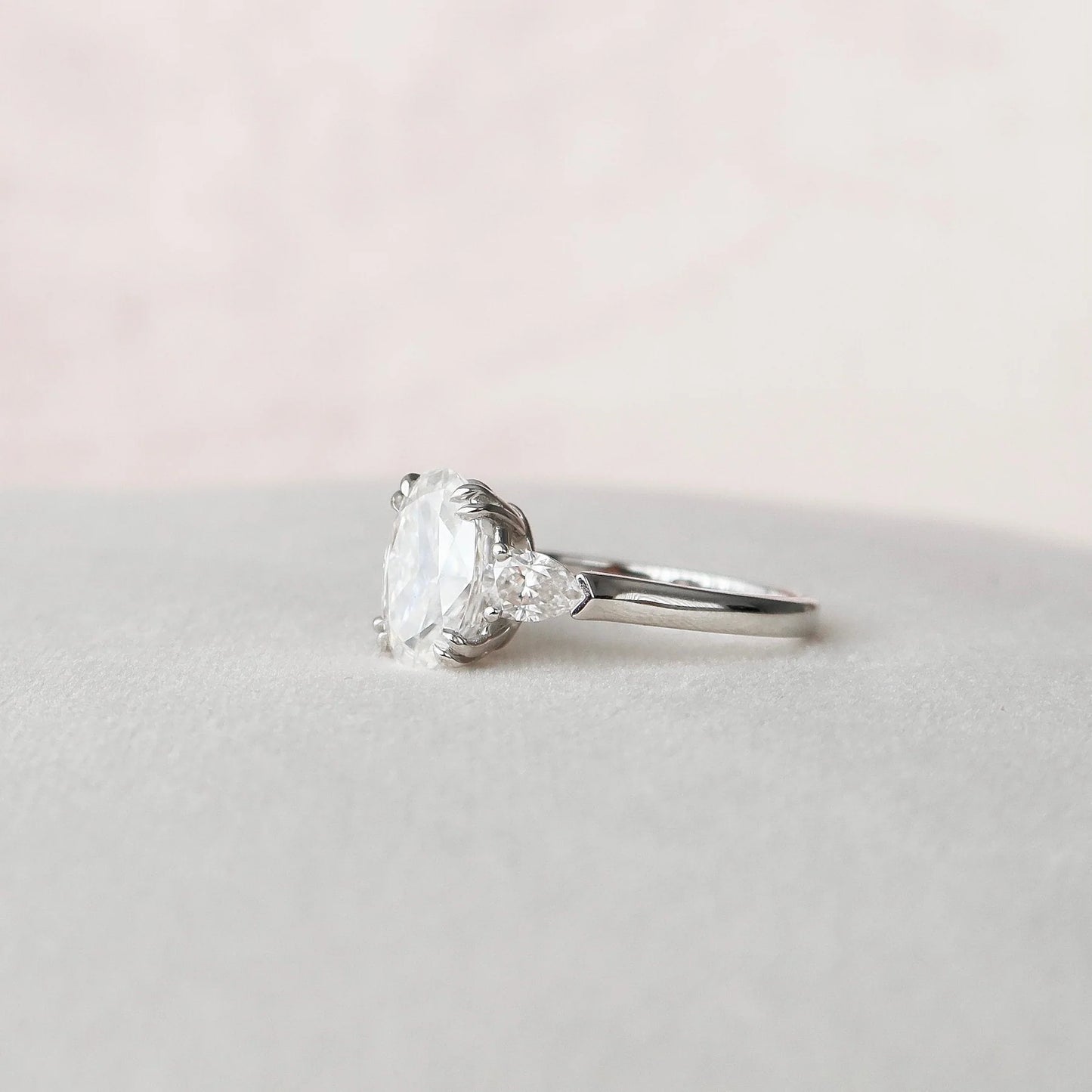 3.5CT Oval Cut Moissanite or Lab Grown Diamond Cathedral Three Stone Engagement Ring | 14K Gold Wedding & Anniversary Ring