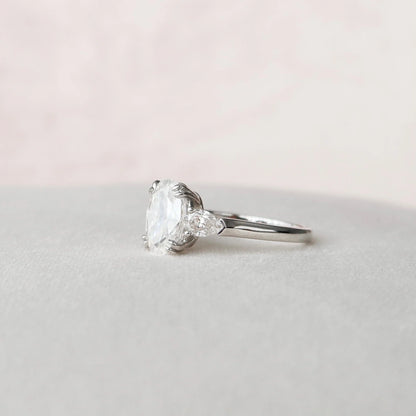 3.5CT Oval Cut Moissanite or Lab Grown Diamond Cathedral Three Stone Engagement Ring | 14K Gold Wedding & Anniversary Ring