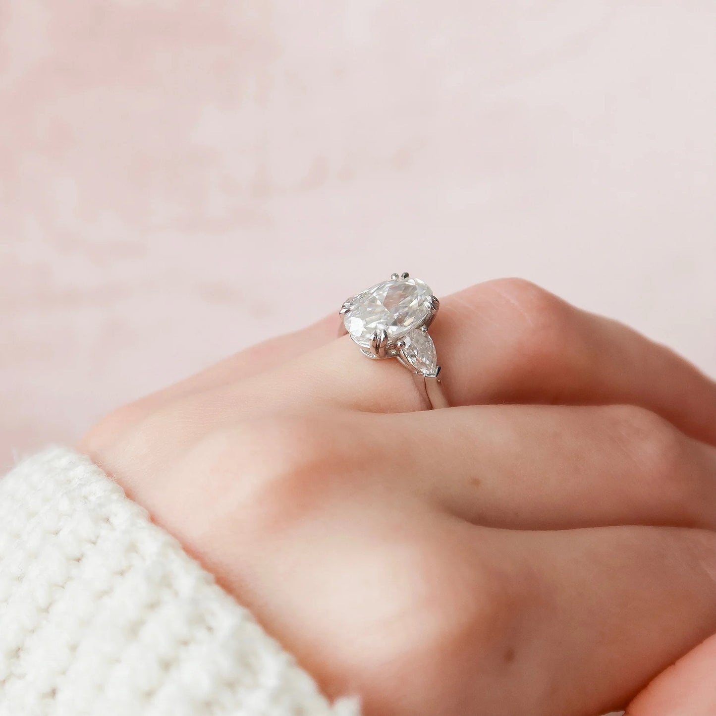 3.5CT Oval Cut Moissanite or Lab Grown Diamond Cathedral Three Stone Engagement Ring | 14K Gold Wedding & Anniversary Ring