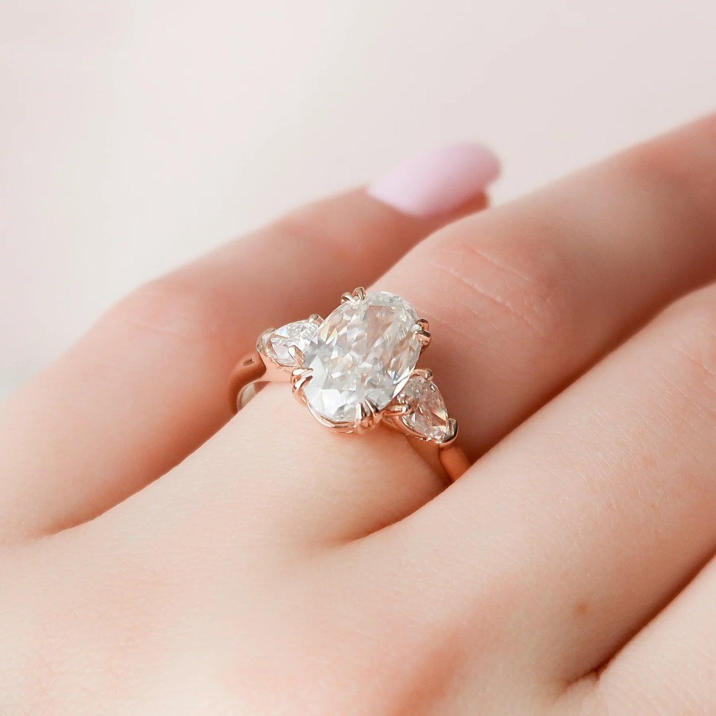 3.5CT Oval Cut Moissanite or Lab Grown Diamond Cathedral Three Stone Engagement Ring | 14K Gold Wedding & Anniversary Ring
