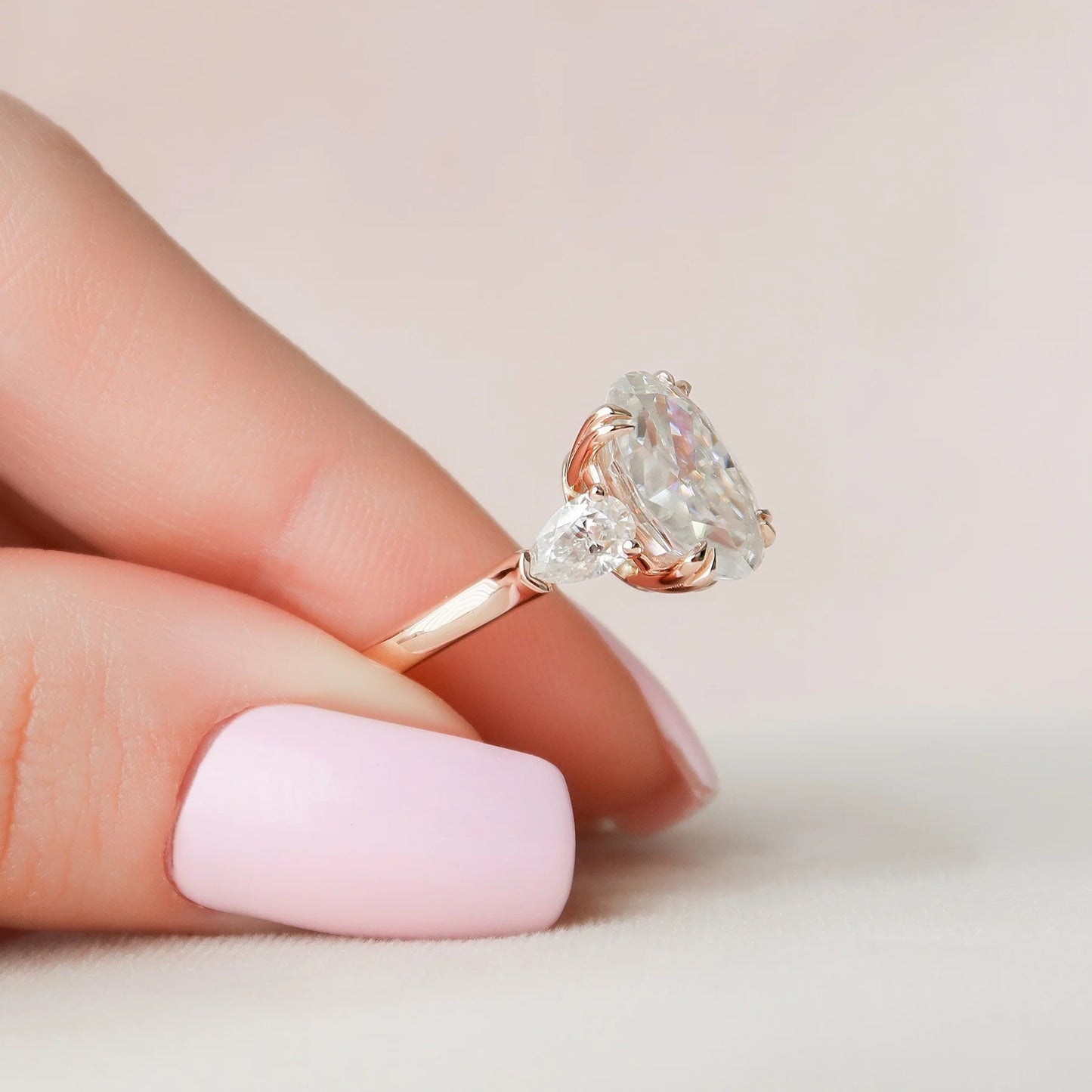 3.5CT Oval Cut Moissanite or Lab Grown Diamond Cathedral Three Stone Engagement Ring | 14K Gold Wedding & Anniversary Ring