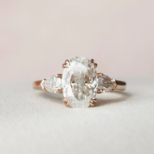 3.5CT Oval Cut Moissanite or Lab Grown Diamond Cathedral Three Stone Engagement Ring | 14K Gold Wedding & Anniversary Ring
