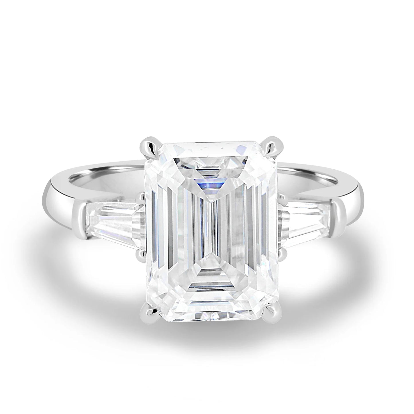 4.40CT Emerald Cut Moissanite or Lab Grown Diamond Solitaire Engagement Ring in 18K White Gold