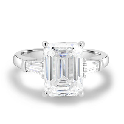 4.40CT Emerald Cut Moissanite or Lab Grown Diamond Solitaire Engagement Ring in 18K White Gold