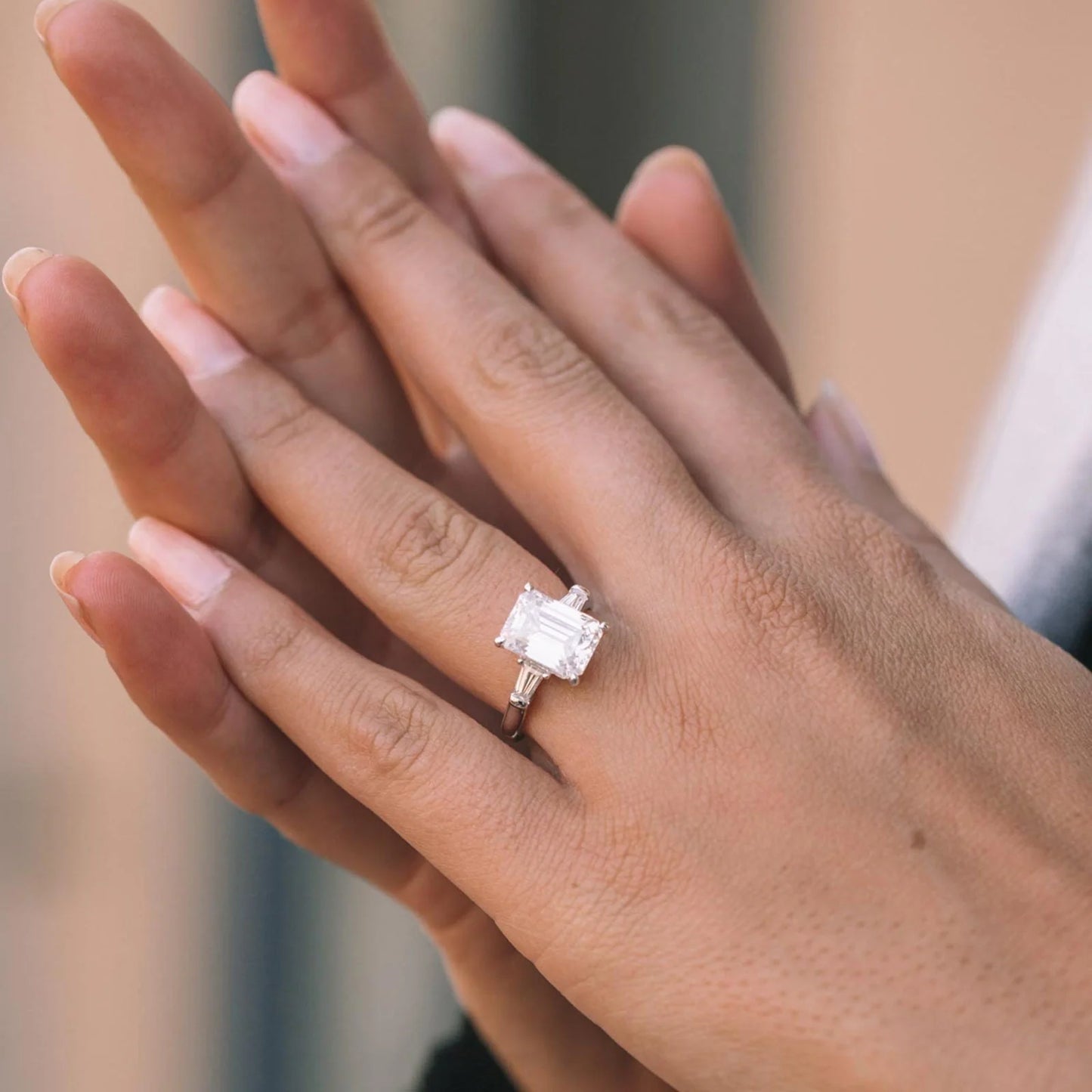 4.40CT Emerald Cut Moissanite or Lab Grown Diamond Solitaire Engagement Ring in 18K White Gold