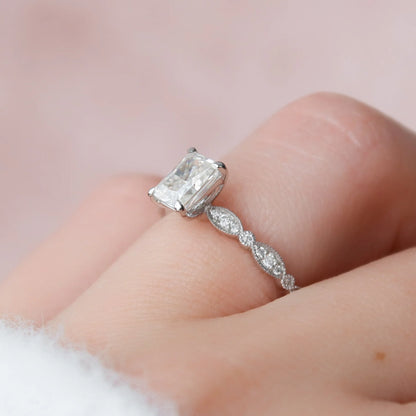 3.0CT Radiant Cut Moissanite or Lab Grown Diamond Pave Engagement Ring | Unique 14K Gold Bridal Ring