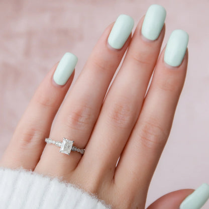 3.0CT Radiant Cut Moissanite or Lab Grown Diamond Pave Engagement Ring | Unique 14K Gold Bridal Ring