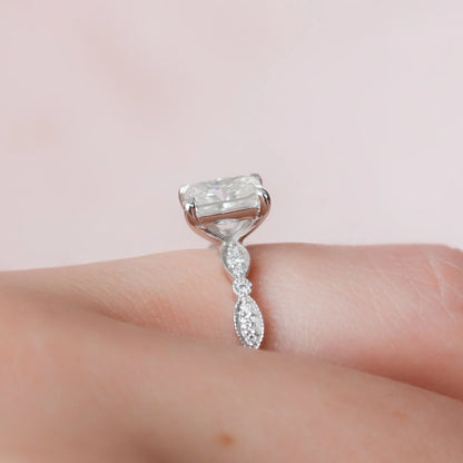 3.0CT Radiant Cut Moissanite or Lab Grown Diamond Pave Engagement Ring | Unique 14K Gold Bridal Ring