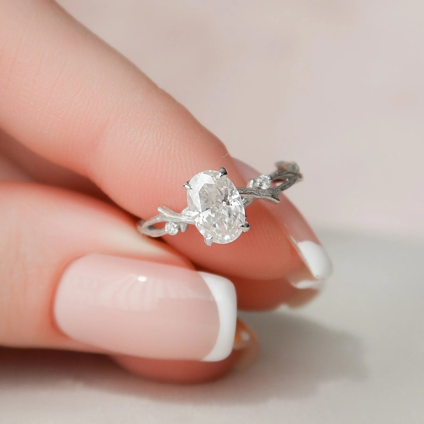 2.0CT Oval Cut Moissanite or Lab Grown Diamond Twig Engagement Ring | Nature Inspired 14K Gold Bridal Ring